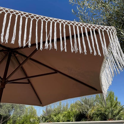 FORMOSA 9ft 6 Rib Market Bohemian Patio Umbrella Replacement Canopy - 300D UV Protective and Water Resistant Patio Canopy - Taupe Tassels
