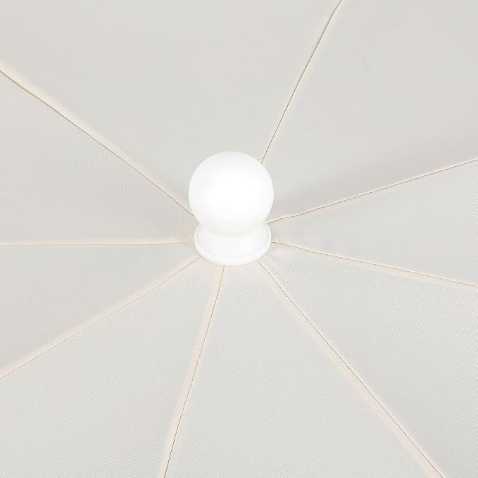JONATHAN Y Mariner 6.5 ft. Solid Fringe Beach Umbrella, Cream | Push-Button Tilt, UV 50 Protection, Matching Carry Bag, White Iron Pole, Wind Vent, Scalloped Round Canopy