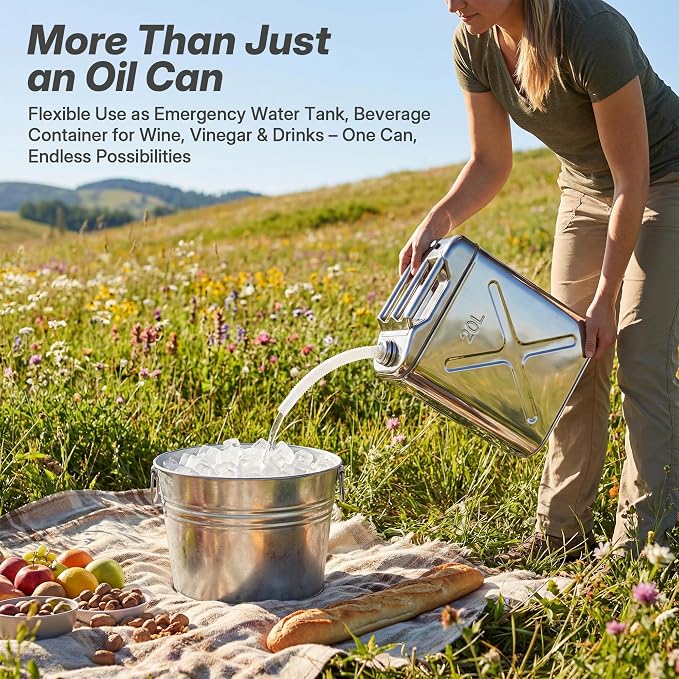 2.6 Gallon Cooking Oil Storage Container with Strainer Fryer Drain Hose, 304 Stainless Hot Oil Container for Kitchen, Large Grease Can & Water Jug for Restaurant, Dining Car, Picnic, Camping