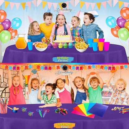 Grandipity 12 Pack Premium Disposable Plastic Tablecloth 84" Inch Decorative Round Table Cover - Purple