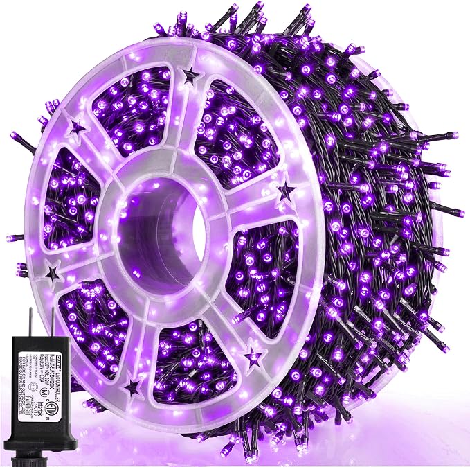 weillsnow 500 LED Halloween String Lights,164 FT Twinkle Lights Waterproof | Purple, 8 Modes, Plug in, Timer & Memory Function, for Halloween Party Garden and Home Decor, Indoor&Outdoor Use