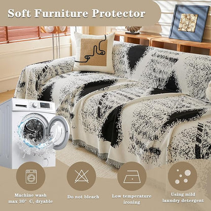 MYSKY HOME Boho Couch Cover for Dogs Washable Black Rhombic Couch Sofa Protector for Loveseat Sofa with Pets Friendly Chenille Geometric Sofa Covers Soft Durable Farmhouse Sofa Slipcovers, 71" X102"