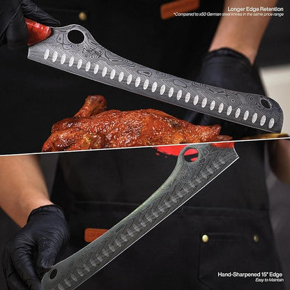 Jikko® SteelFang Edition – Japanese Brisket Knife 12" with Olive Wood & Red Epoxy Handle | Premium Butcher & Carving Knife for Meat, BBQ, and Brisket Slicing – Ultra Sharp Stainless Steel Blade