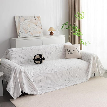 MYSKY HOME Loveseat Cover White Couch Cover Sectional Couch Covers for 2 Cushion Couch Sofa Thick Universal Chenille Sofa Cover with Tassel Durable Furniture Protector for Dogs 91" x 118"
