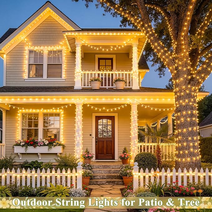 JMEXSUSS Outdoor String Lights Indoor for Bedroom, Classroom Lights Plug in | 200 LED 66 Ft Twinkle Christmas Tree Lights for Wedding Room Wall Yard Patio Classroom Decor, Connectable, Warm White