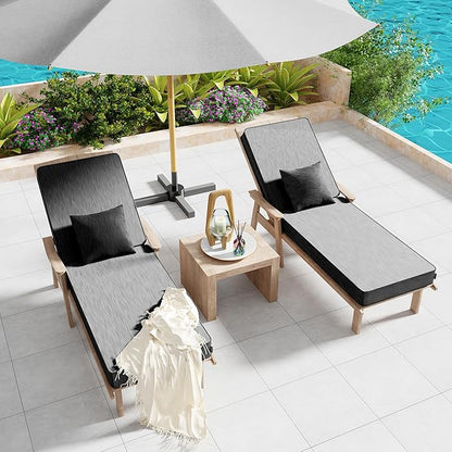 Outdoor Water-Resistant Olefin Chaise Lounge Cushions with Pillow, Weather and Fade Resistant Patio Furniture Lounge Chair Cushion Ideal for Patio, Lawn, Garden, Dark Gray, 80"L x 26"W x 5"T