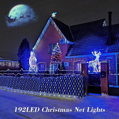 HEYFUNi 192 LED Net Lights Outdoor Mesh Lights,8 Modes Net Light for Bushes Plug in, Waterproof Christmas Net String Light for Bushes Ceiling Wedding Indoor Outdoor(9.8ft x 6.6ft,Blue White)