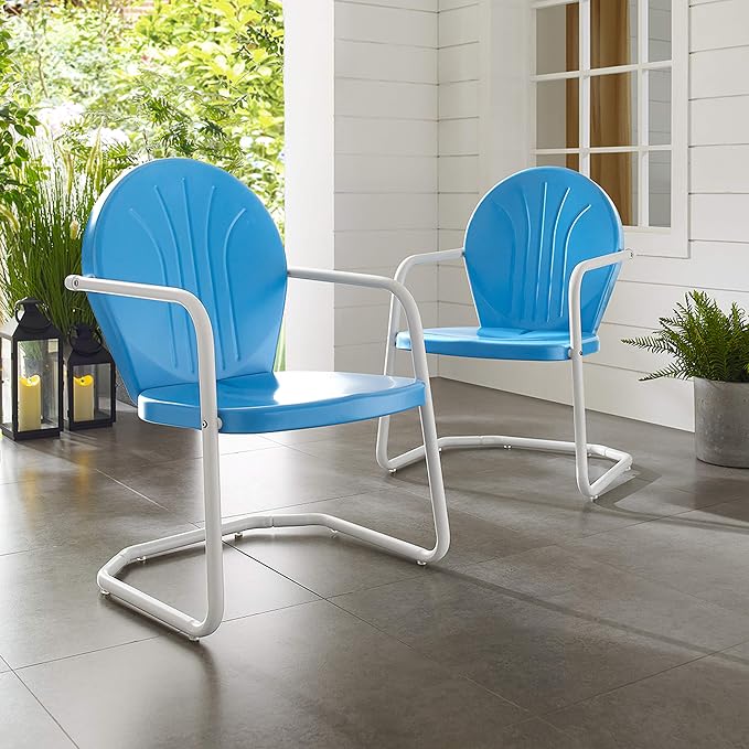 Crosley Furniture Griffith Outdoor Chair, Retro Metal Patio Chairs for Dining, Porch, Deck, Balcony, Sky Blue