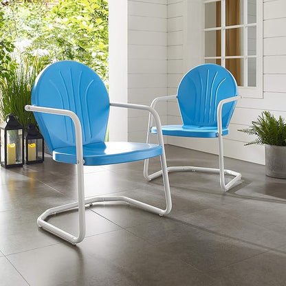 Crosley Furniture Griffith Outdoor Chair, Retro Metal Patio Chairs for Dining, Porch, Deck, Balcony, Sky Blue