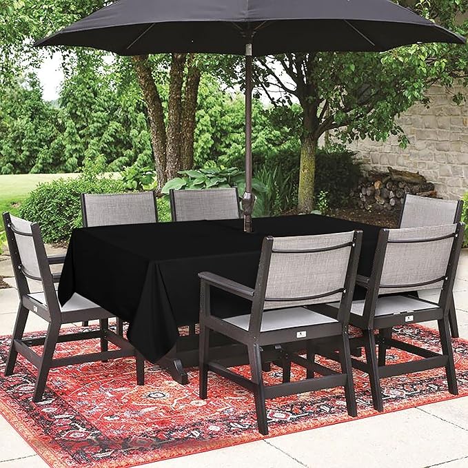 SARAFLORA Outdoor and Indoor Tablecloth -60x120 inch, Black Wrinkle Free Washable Waterproof Table Cloth with Umbrella Hole and Zipper Rectangle Table Cover for Spring/Summer/Patio/Picnic/BBQS/Party
