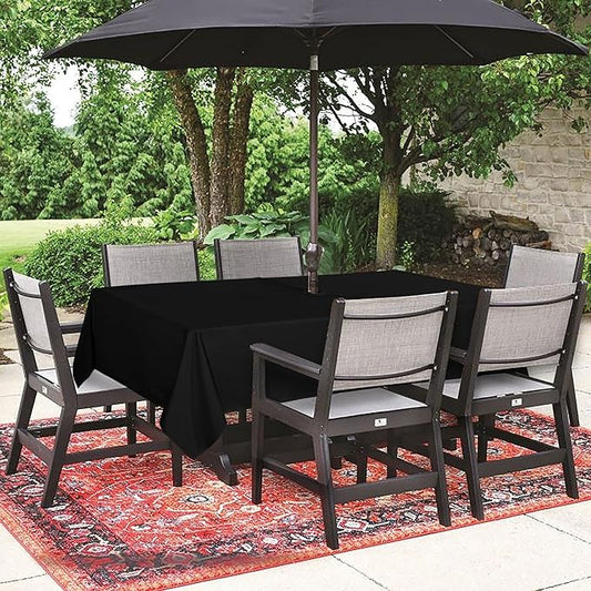 SARAFLORA Outdoor and Indoor Tablecloth -60x120 inch, Black Wrinkle Free Washable Waterproof Table Cloth with Umbrella Hole and Zipper Rectangle Table Cover for Spring/Summer/Patio/Picnic/BBQS/Party
