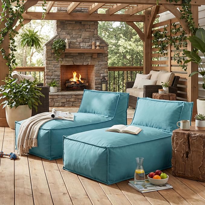 Christopher Knight Home Natty Outdoor Bean Bag Chair Set of 2, Fabric Bean Bag Chair for Adults and Kids, Indoor/Outdoor Sun Lounger, Patio Lounge Chair Set of 2, Teal