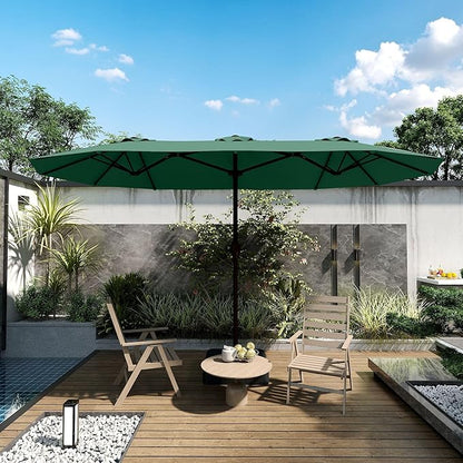 Kingdura 13ft Large Patio Umbrella with Base Included, Double-Sided Rectangle Outdoor Table Umbrella with 12 Reinforced Ribs, Crank Lift for Market Pool Deck Backyard, Dark green