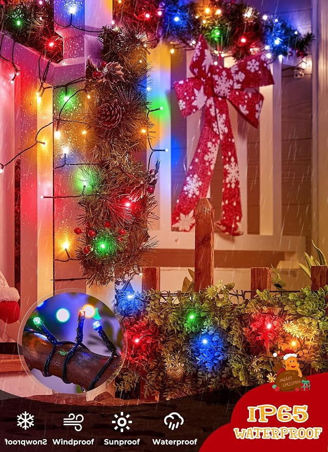 Brightown Solar Christmas Lights, 4 Pack Total 184FT 480 LED, Multicolor | Solar String Lights Outdoor Waterproof Green Wire with 8 Modes, Solar Fairy Light for Garden Yard Patio Party Decors