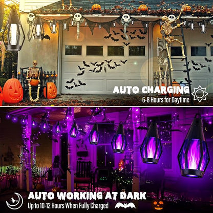 iBaycon 27FT 10 LED Solar Flame Halloween String Lights Outdoor, Purple | Ultra-Real Flickering Flame Lamp Outdoor Waterproof, Solar Patio String Lights for Garden Yard Lawn Halloween Decorations