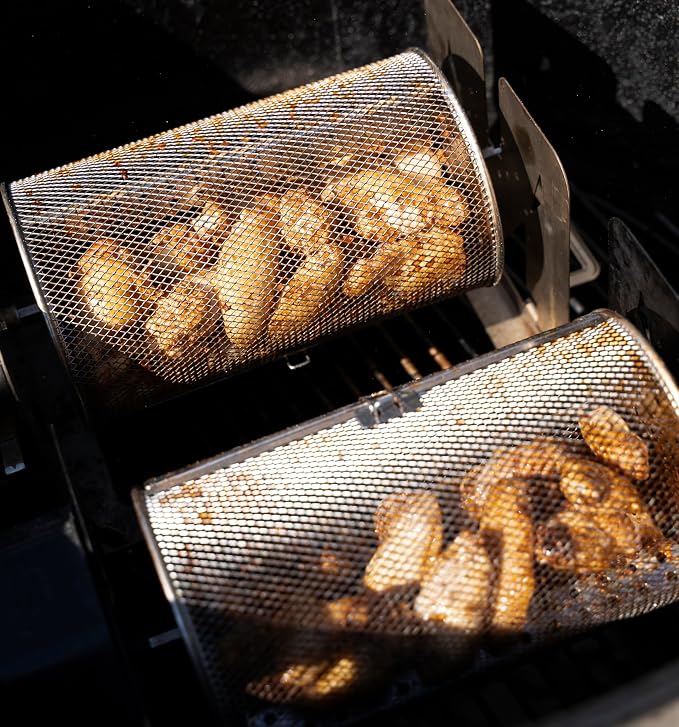 ROTO-Q 360 Rotisserie Tumble Basket: Elevate Your Grilling Game! Perfect for Chicken Wings, Coffee Beans, and More (Compatible Only with ROTOQ360 Rotisserie) | Tumble basket fits only the ROTO-Q 360 rotisserie and holds wings, coffee beans and other sm...