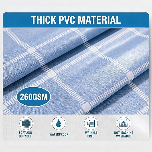 Rectangle Vinyl Tablecloth 100% Waterproof - Heavy Duty Buffalo Plaid Table Cover for Outdoor Picnic Camping Patio - Wipe Clean Checkered Gingham Tablecloth for BBQ Party Decor - 55x108 Light Blue