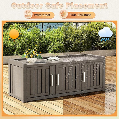 Bifanuo Shoe Storage Cabinet, 3 Door Outdoor Storage Bench with Adjustable Shelves, Waterproof UV-Resistant for Hallway, Living Room, Entryway, Large Capacity Modern Organizer (Grey)