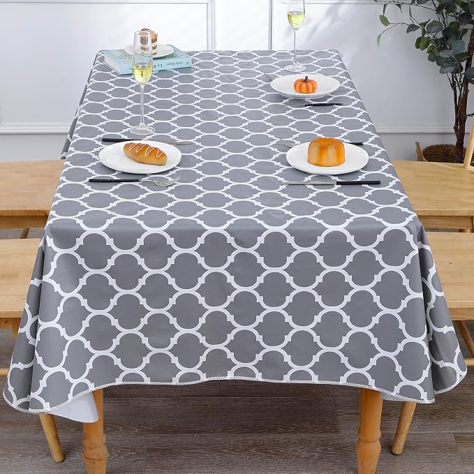 Heavy Duty Vinyl Tablecloth with Flannel Backing Waterproof Oil-Proof Plastic Table Cloth Stain-Resistant Wipeable Rectangle or Square Table Cover for Indoor and Outdoor (Quatrefoil,54x54 Inch)