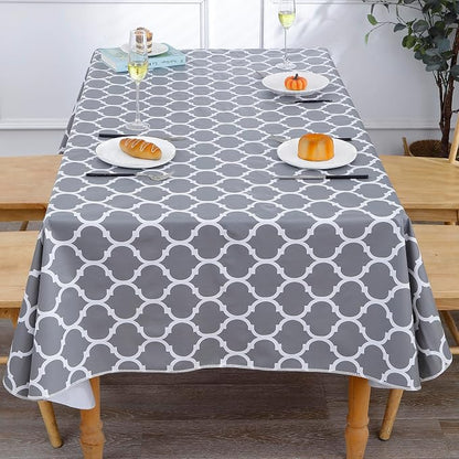 Heavy Duty Vinyl Tablecloth with Flannel Backing Waterproof Oil-Proof Plastic Table Cloth Stain-Resistant Wipeable Rectangle or Square Table Cover for Indoor and Outdoor (Quatrefoil,54x54 Inch)