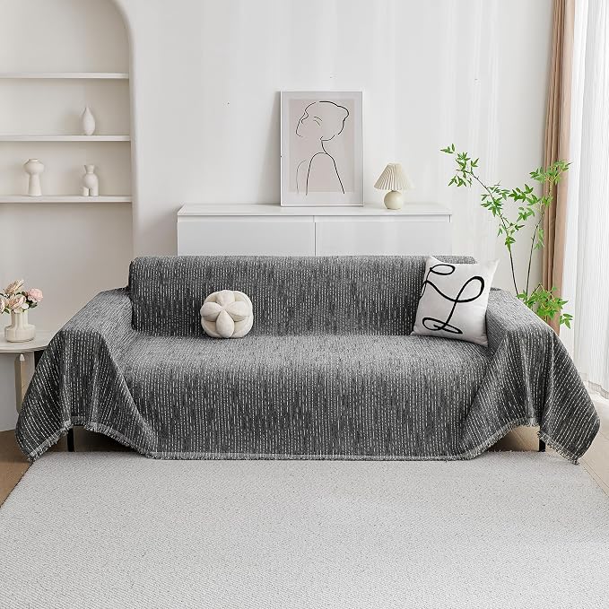 MYSKY HOME Couch Covers for Sofa, Dog Couch Cover Protector, Dark Grey Lines Sofa Covers for Sectional L Shape, Pets Couch Throw Cover Washable Durable Large Couch Cover for Dogs, Cats, 71"X102"