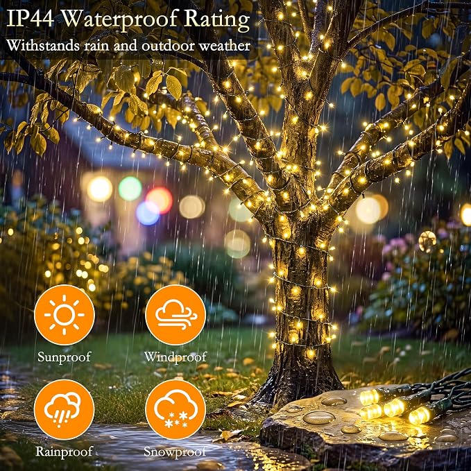66FT 200 LED Warm White Fairy Lights, Dark Green Wire 8 Modes Timer, IP44 Waterproof Outdoor Indoor String Lights for Patio Garden Backyard Bedroom Classroom Weeding Christmas Decor