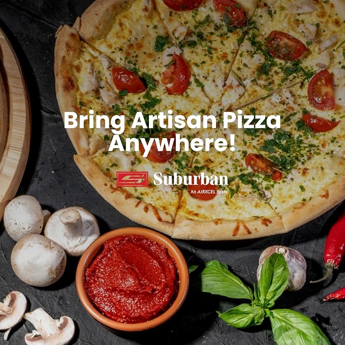 Suburban Pizza Oven, Fits on Suburban 18” Griddle – Anti Rust, Lightweight, Easy-to-use RV Pizza Oven, Black (‎3082A) | Universal outdoor oven with pizza stone & carry bag; integrated thermometer; 15-min preheat; anti-rust; lightweight