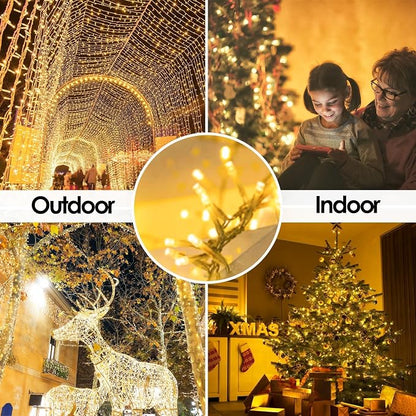 2-Pack 66FT 200 LED String Lights Indoor Outdoor Waterproof, 13 Modes Christmas Lights on Clear Wire, Twinkle Fairy String Lights for Xmas Tree Wedding Party Bedroom Garden Decorations (Warm White)