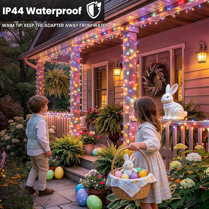 Toodour 4th of July String Lights, 66ft 200 LED RGB Color Changing String Lights with Remote & Timer, Waterproof Red White and Blue Lights for Home Yard Holiday Tree Party Indoor Outdoor Decoration