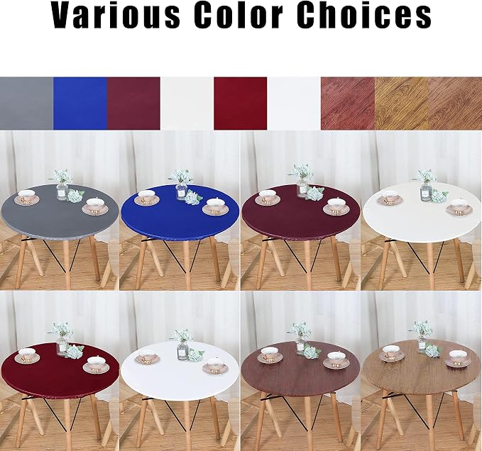 LUSHVIDA Round Waterproof Table Cover Elastic Vinyl Fitted Tablecloth Elastic Edged Plastic Table Cloth (Oak, Best for Up to 36"-44" Round)