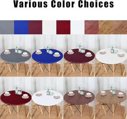 LUSHVIDA Round Waterproof Table Cover Elastic Vinyl Fitted Tablecloth Elastic Edged Plastic Table Cloth (Oak, Best for Up to 36"-44" Round)
