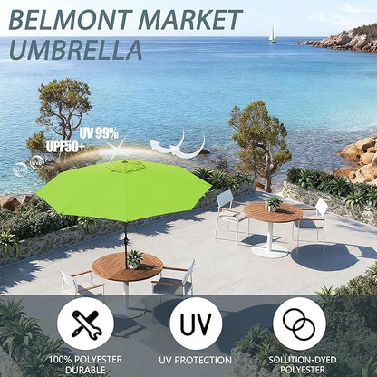 9FT Large Outdoor Patio Umbrella Pool Market Umbrella-UV Resistant, Easy Push Button Tilt and Crank, 8 Sturdy Ribs Heavy-Duty Table Umbrella for Deck, Backyard, Garden (Lime)