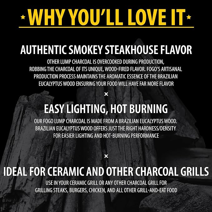 FOGO Brazilian Blend Hardwood Lump Charcoal, Natural, Large Sized Lump Charcoal for Grilling and Smoking, Restaurant Quality, 17.6 Pound Bag, 2-Pack