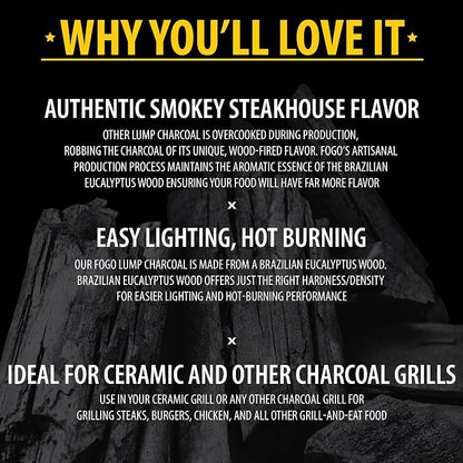 FOGO Brazilian Blend Hardwood Lump Charcoal, Natural, Large Sized Lump Charcoal for Grilling and Smoking, Restaurant Quality, 17.6 Pound Bag, 2-Pack