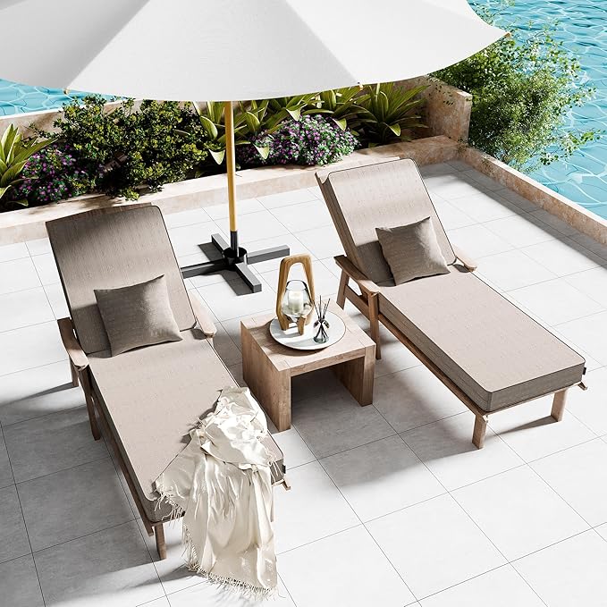 Outdoor Water-Resistant Olefin Chaise Lounge Cushions with Pillow, Weather and Fade Resistant Patio Furniture Lounge Chair Cushion Ideal for Patio, Lawn, Garden, Light Beige, 72"L x 21"W x 5"T