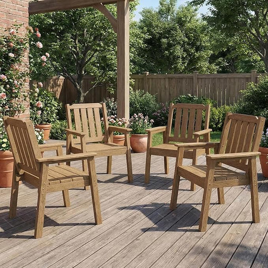 Garvee Outdoor Patio Dining Chairs Set of 4, Outdoor HDPE Garden Dining Chairs, Sturdy Frame, Waterproof, All-Weather for Backyard, Poolside, Porch, Deck, Natural