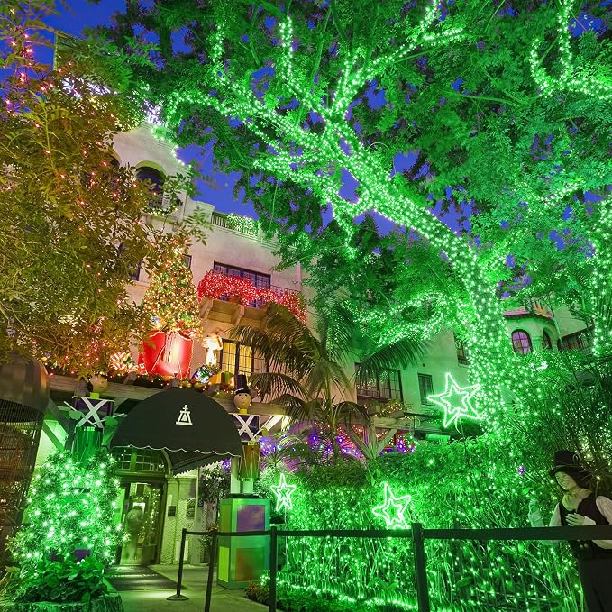 131FT 400 LED Outdoor String Lights, Green Christmas Lights Indoor | Plug in Waterproof 8 Modes Clear Wire String Twinkle Lights for Bedroom Outside Patio Yard Xmas Party Halloween Decorations
