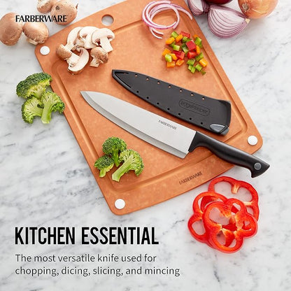 Farberware 8 Inch Chef Knife with EdgeKeeper Self-Sharpening Blade Cover, High-Carbon Stainless Steel Kitchen Knife for Slicing, Dicing, and Mincing