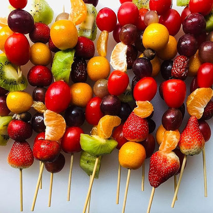 Natural Bamboo Skewers, 100Pcs 8Inch BBQ Sticks for Appetiser, Fruit, Cocktail, Kabob, Chocolate Fountain, Grilling, Barbecue, Kitchen, Crafting, Gardening and Party