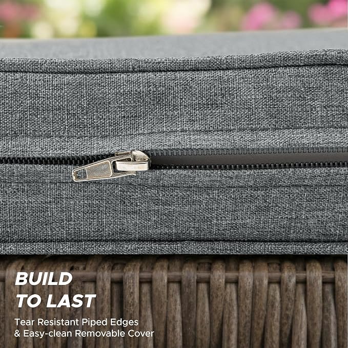 Outdoor Chair Cushions, Set of 4, 18.5 x 16 Inch, Dark Grey | Water Resistant, Fade Resistant, Patio Furniture Seat Replacement, Removable Cover with Zipper, Non-Slip Bottom with Ties