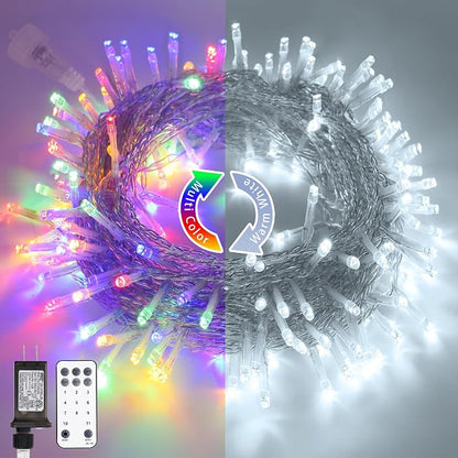 JMEXSUSS 200LED Color Changing Christmas Lights Indoor Outdoor Clear Wire | 66 Ft White to Multicolor String Lights Plug in, Twinkle Fairy Lights for Bedroom Classroom Wedding Tree Patio Xmas Decor