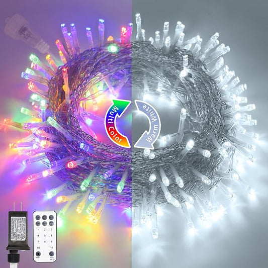 JMEXSUSS 200LED Color Changing Christmas Lights Indoor Outdoor Clear Wire | 66 Ft White to Multicolor String Lights Plug in, Twinkle Fairy Lights for Bedroom Classroom Wedding Tree Patio Xmas Decor