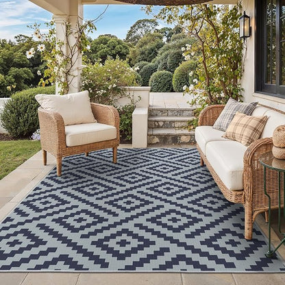 GENIMO Outdoor Rug, Waterproof Plastic Rugs for Patio, 5'x8' Slate Blue | Outside Larger Modern Carpet Mat for Porch Decor, Deck, Balcony, Camping, RV, Backyard, Picnic, Beach, Reversible, Foldable