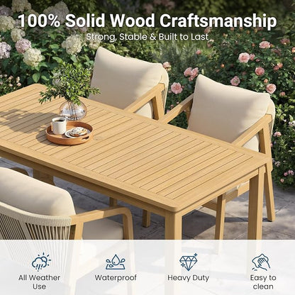 Wisteria Lane 5 Pieces Acacia Patio Dining Set for 4, Patio Dining Table and Chairs Set with Cushion, Modern Outdoor Dining Furniture Set for Lawn Backyard Garden Deck, Beige