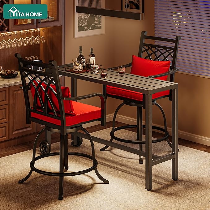 YITAHOME 55" Outdoor Bar Table | Rectangle Narrow Counter Height Table, Ideal Bar Height Table For Balcony, Patio, Garden, Yard, Poolside, Silver Bottom