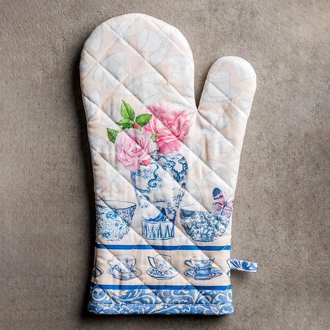 Maison d'Hermine Oven Gloves 100% Cotton Oven Mitt 7" x 13" with Loop Heat Resistant BBQ Cooking Gloves Baking Grilling Kitchen Hotel Home Farmhouse Spring Summer (Pack of 1, Canton)