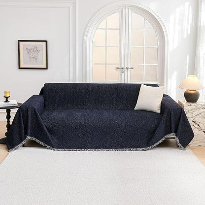 MYSKY HOME Couch Covers - Sectional Couch Covers for Pet Sofa, Non Slip Soft Couch Cover, Washable Furniture Protector with Tassel Sofa Throws, Living Room, 91"x118", Navy Blue
