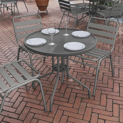 Flash Furniture 31.5 in Metal Round Table, Silver | Tempered Glass Top