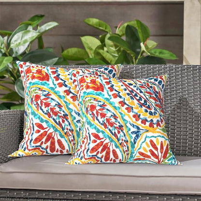 LVTXIII 2 Pack Outdoor Throw Pillow Covers for Patio Furniture, 16x16 Inch Square Pillow Case, Water-Repellent Cushion Covers for Garden, Porch, Sofa, Paisley Multi