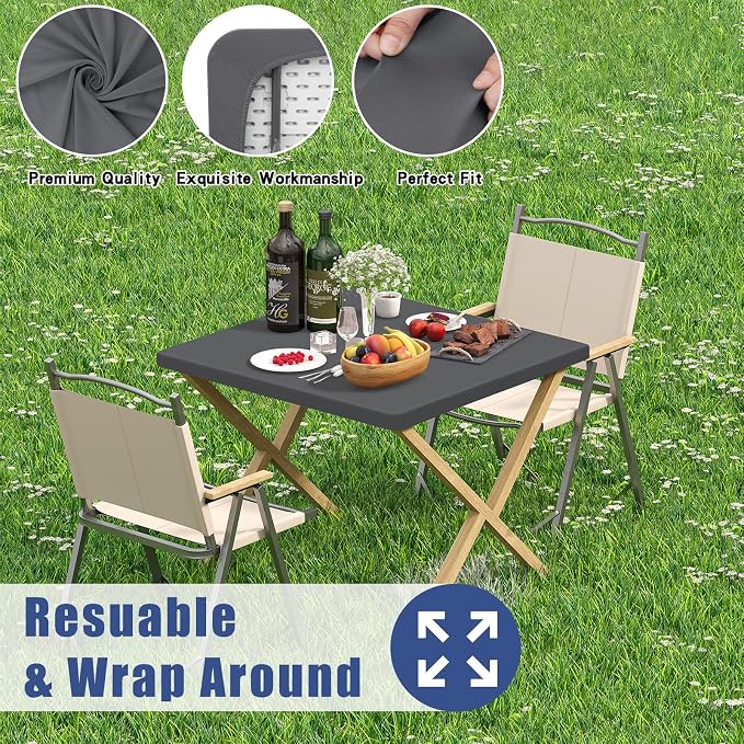 Moosfor 2 Pack Square Spandex Fitted Table Cloth, Elastic Tablecloth | Washable Picnic Table Cover, Stretch Waterproof Table cloths for Party, Patio, Dining, Kitchen, 34" x 34", Dark Grey